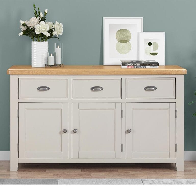 Knightsbridge Oak 3 Door 3 Drawer Sideboard in Grey Painted