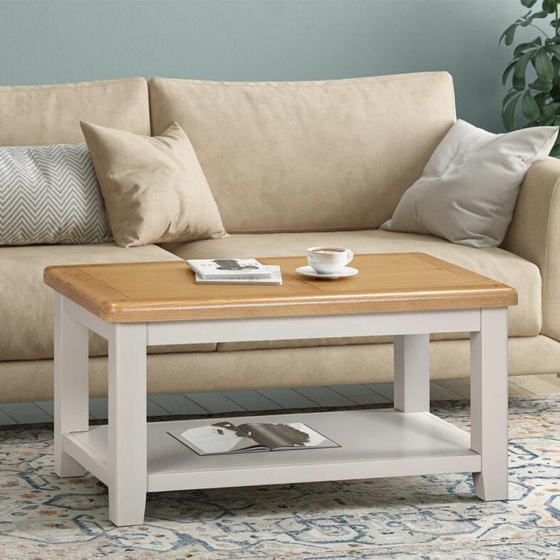 Knightsbridge Oak Coffee Table with Shelf in Grey Painted - Solid Oak Furniture