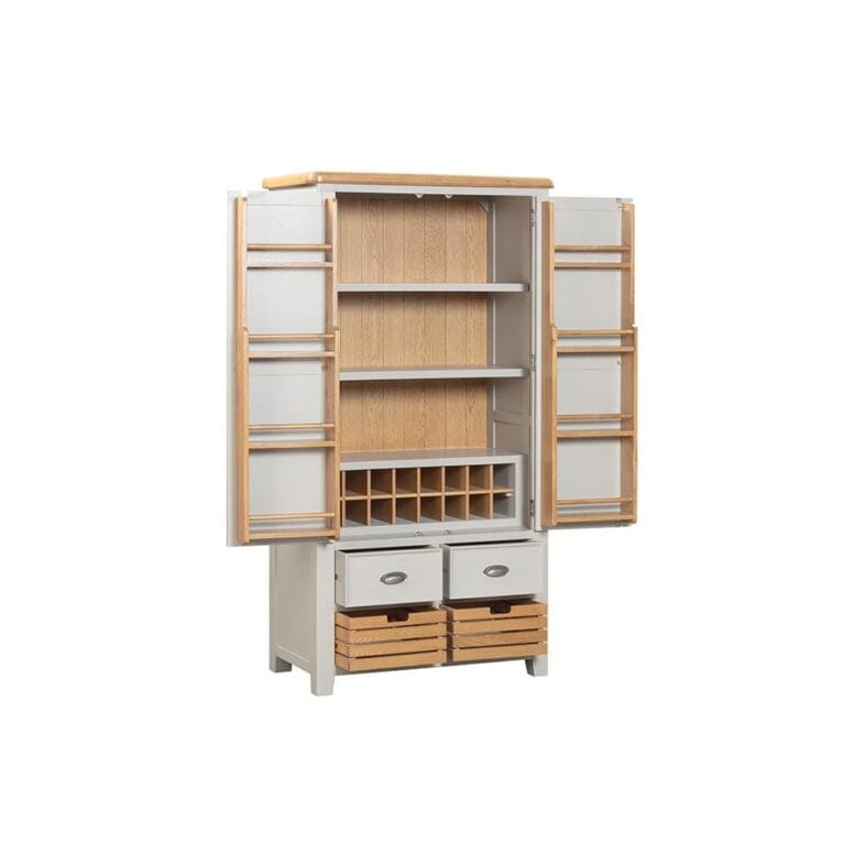 Knightsbridge Oak Double Larder Cupboard in Grey Painted - Image 4