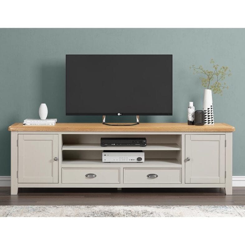 Knightsbridge Oak Extra Large TV Unit in Grey Painted