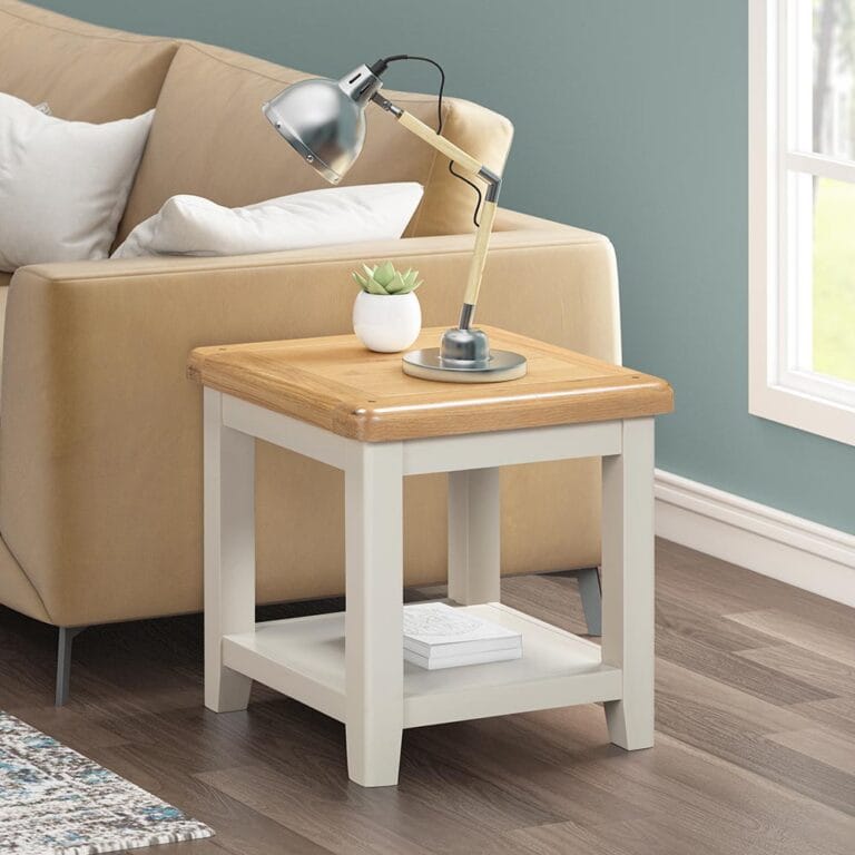 Knightsbridge Oak Lamp Table with Shelf in Grey Painted