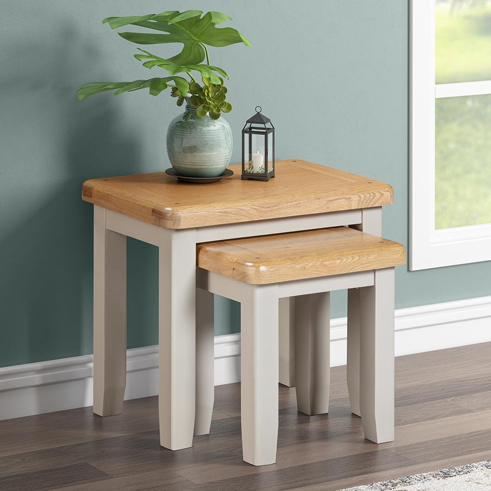 Knightsbridge Oak Nest of 2 Tables in Grey Painted