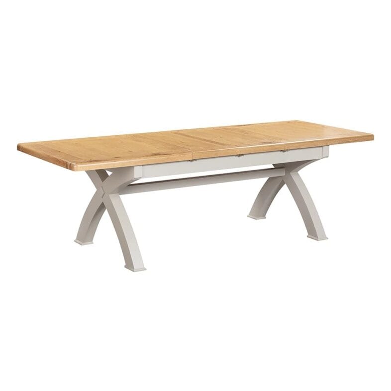 Knightsbridge Oak 180cm Cross Leg Extending Dining Table in Grey Painted - Image 8