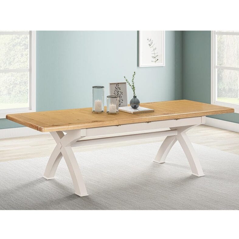 Knightsbridge Oak 180cm Cross Leg Extending Dining Table in Grey Painted