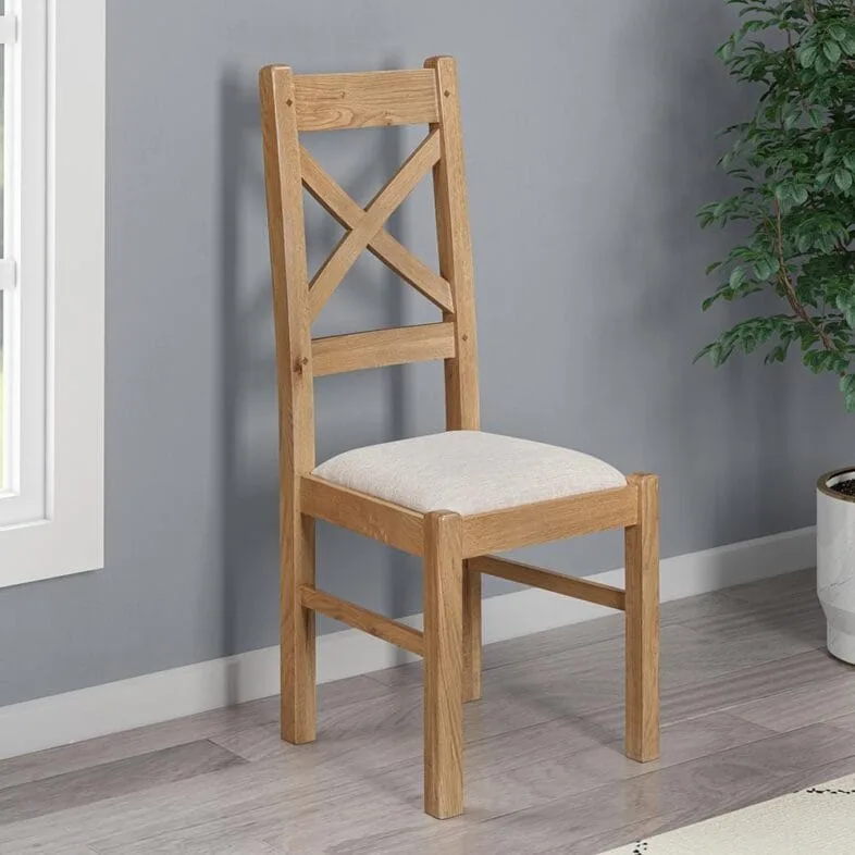 Knightsbridge Oak Cross Back Dining Chair with Oatmeal Seat Pad