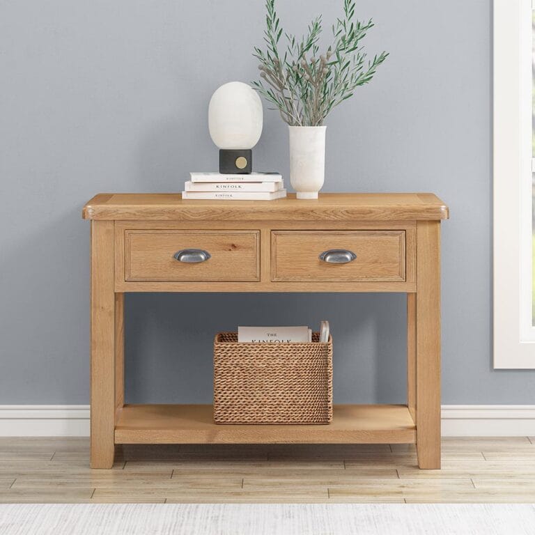 Knightsbridge Oak 2 Drawer Hall Table with Shelf