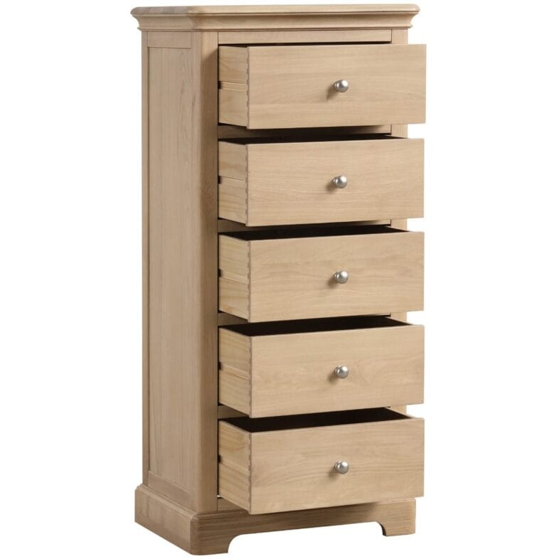 Cornwall Oak 5 Drawer Narrow Chest of Drawers - Image 2