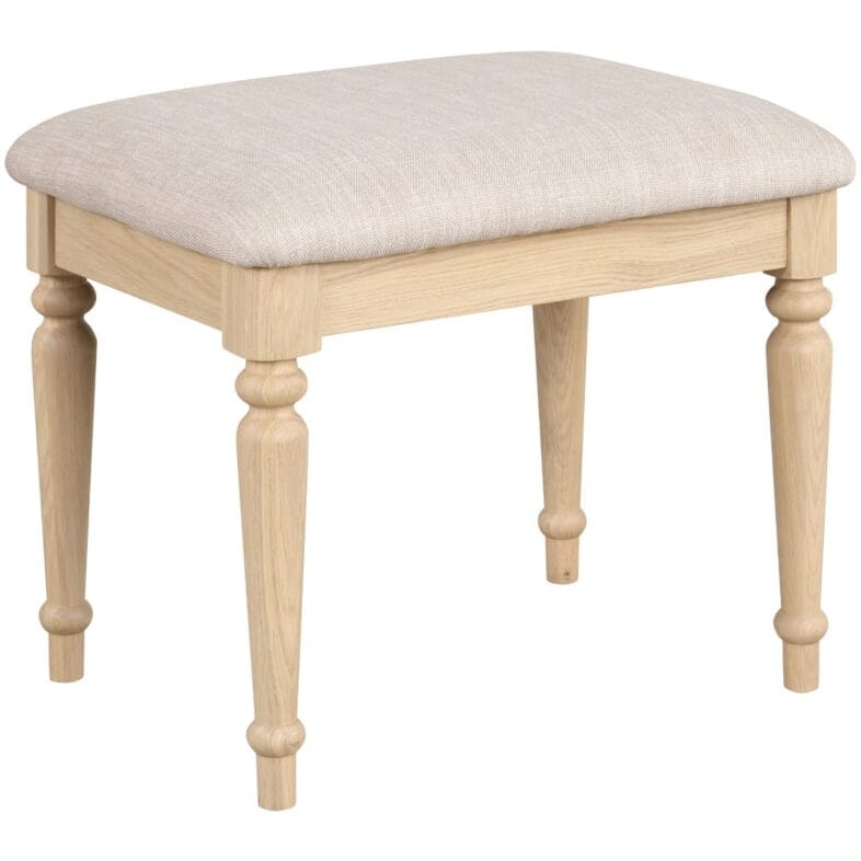 Cornwall Oak Bedroom Stool with Light Grey Fabric Seat Pad - Solid Oak Furniture