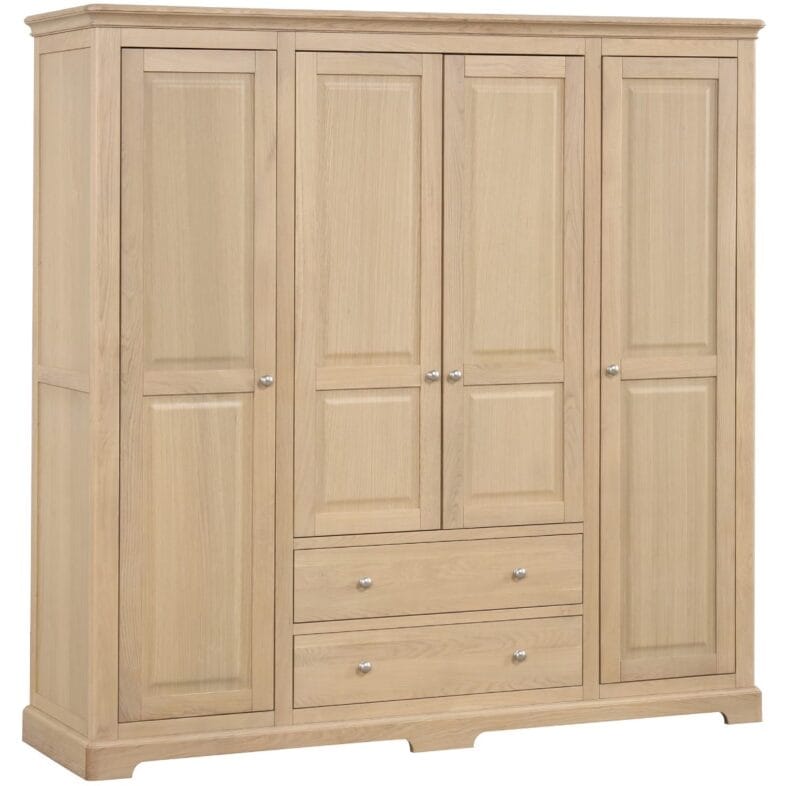 Cornwall Oak 4 Door 2 Drawer Wardrobe - Solid Oak Furniture