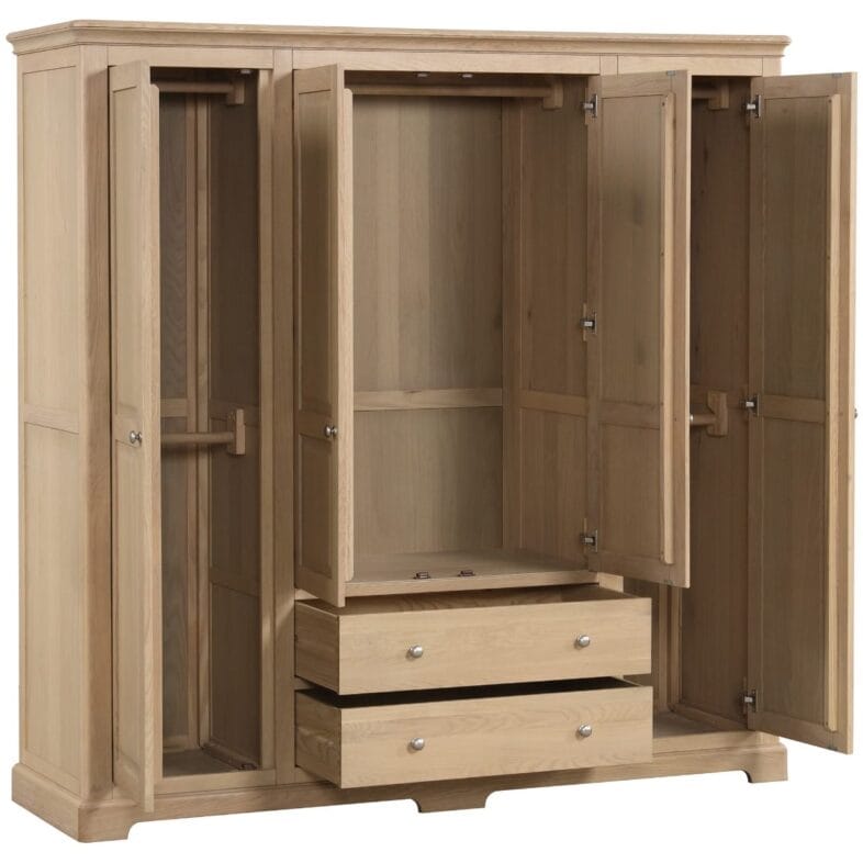 Cornwall Oak 4 Door 2 Drawer Wardrobe - Image 2