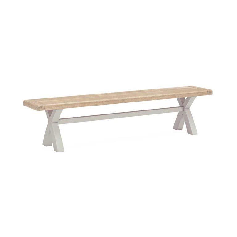 London Oak 200cm Bench In Grey Painted With Choice of 3 Cushions