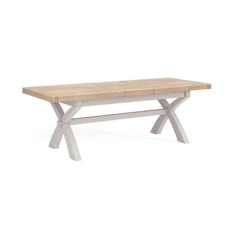 London Oak 200cm Extending to 245cm Cross Leg Extending Dining Table In Grey Painted - Image 2