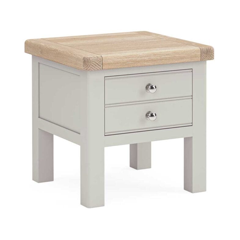 London Oak Lamp Table with Deep Drawer In Grey Painted