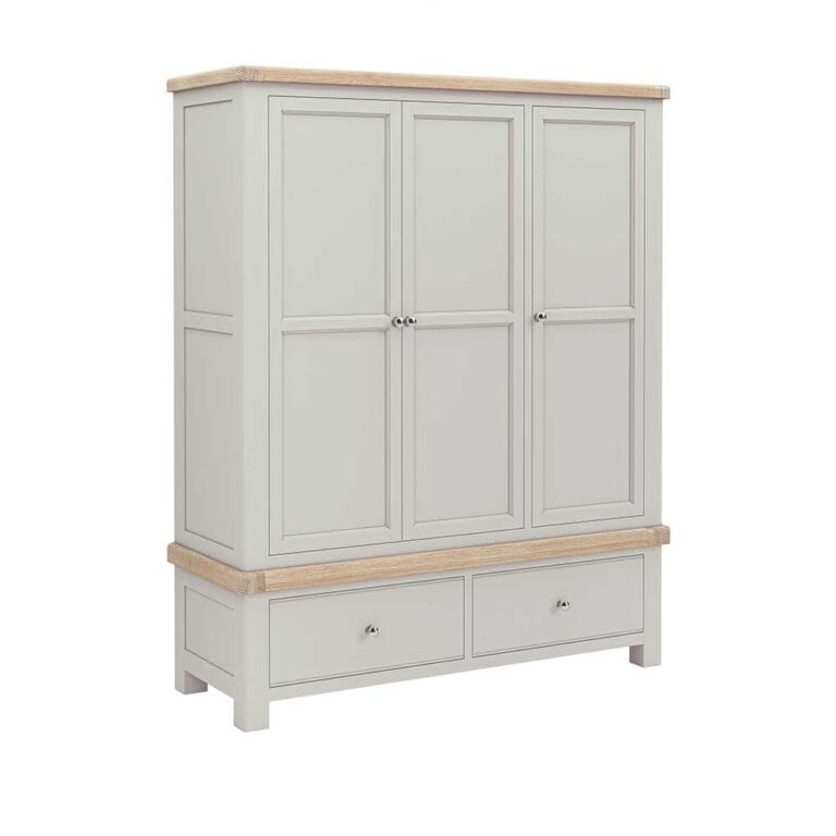 London Oak Triple Wardrobe with 2 Drawers In Grey Painted