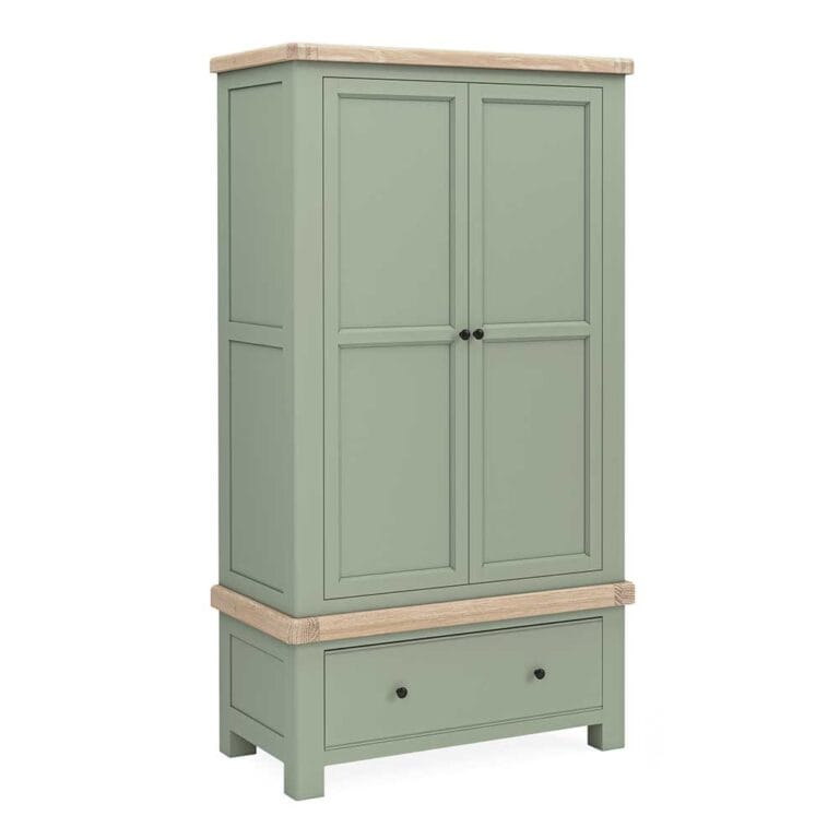 London Oak Gents Wardrobe In Sage Painted