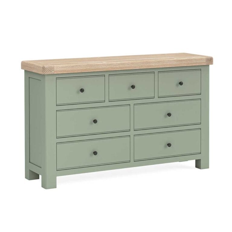 London Oak 3 Over 4 Chest of Drawers In Sage Painted