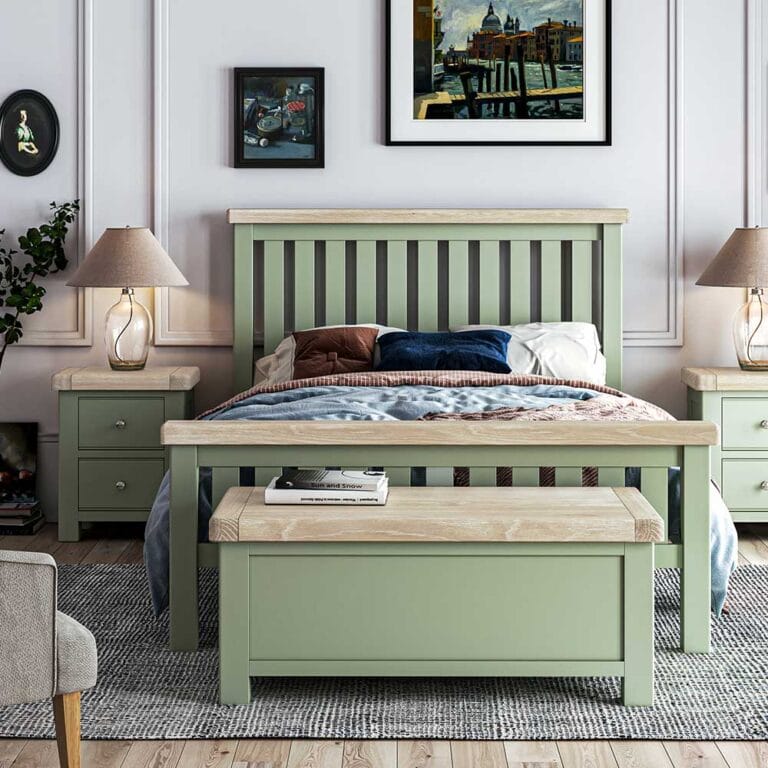 London Oak 6FT Super King Size Bed in Sage Painted