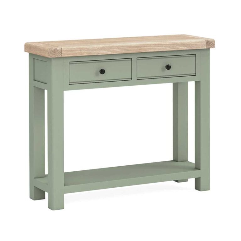 London Oak 2 Drawer Hall Table In Sage Painted