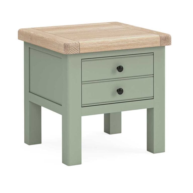 London Oak Lamp Table with Deep Drawer In Sage Painted