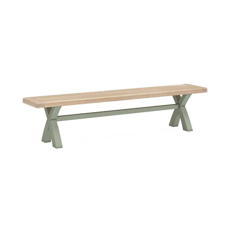 London Oak 200cm Bench In Sage Painted With Choice of 3 Cushions