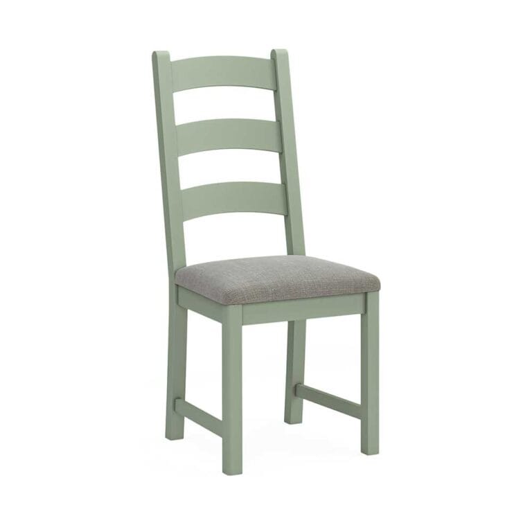 London Oak Ladder Back Dining Chair In Sage Painted With Choice of 3 Cushions