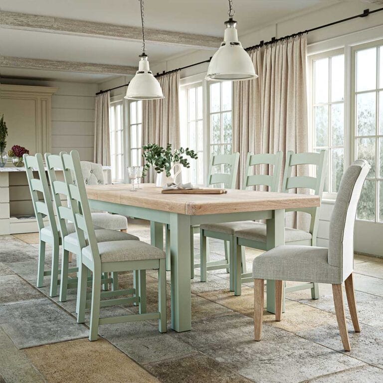 London Oak 200cm Extending to 245cm Dining Table In Sage Painted