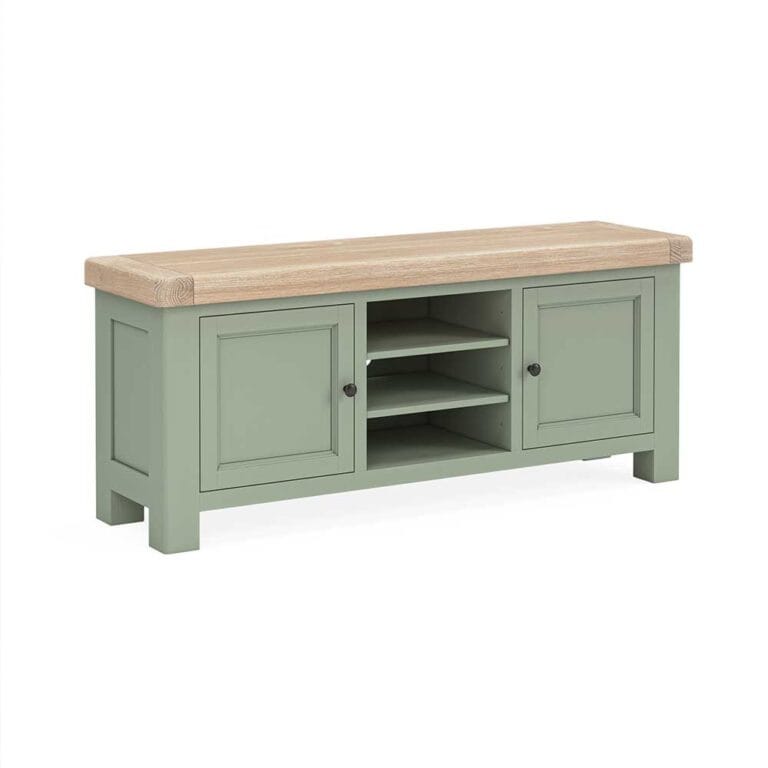 London Oak 140cm Wide TV Unit In Sage Painted