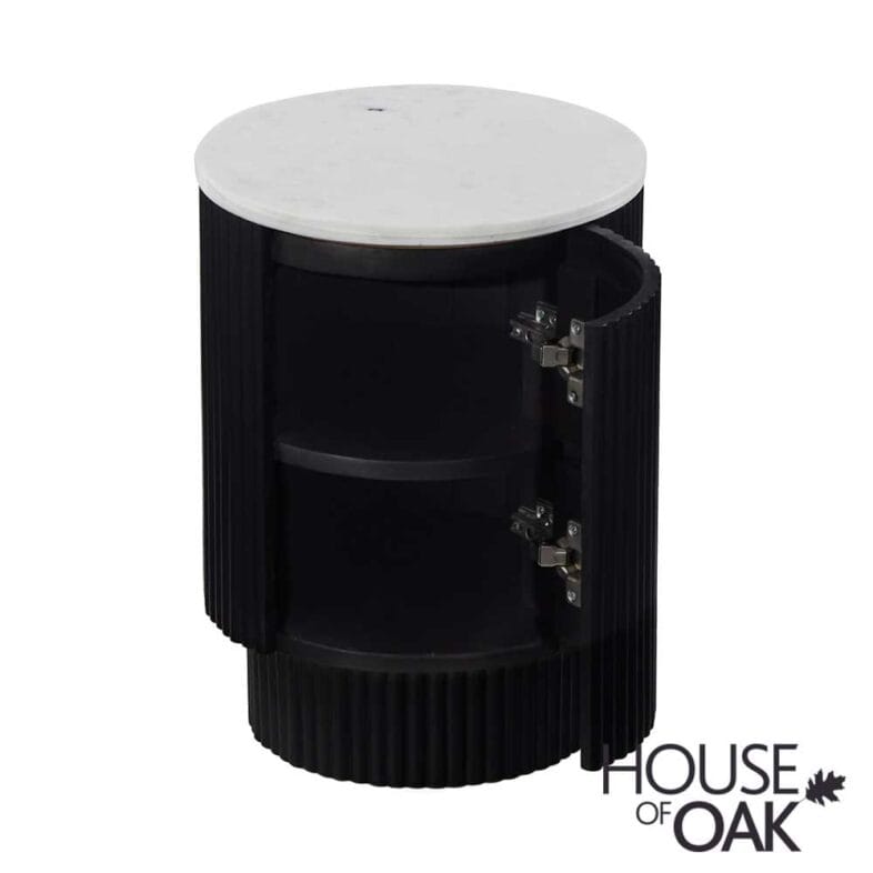 Monaco in Charcoal Side Table with Door and Marble Top - Image 4