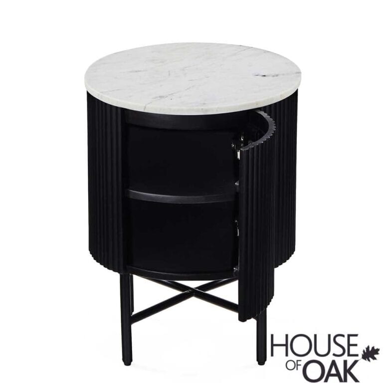 Monaco in Charcoal Bedside Cabinet with Door and Marble Top - Image 4