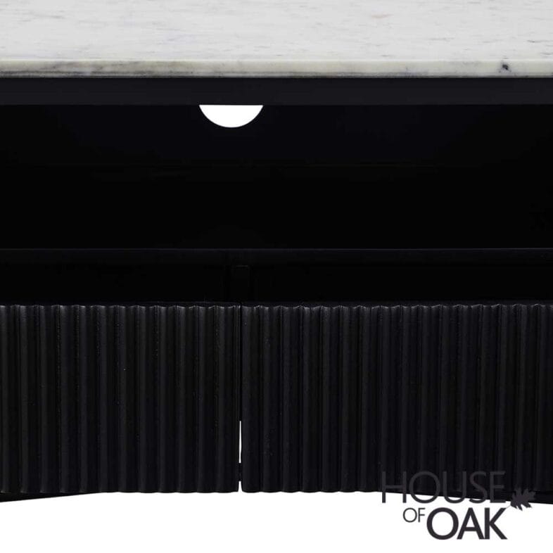 Monaco in Charcoal Small Media Stand with 2 Drawers and Marble Top - Image 2