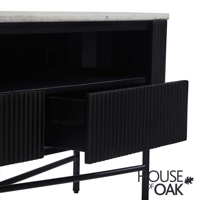 Monaco in Charcoal Small Media Stand with 2 Drawers and Marble Top - Image 6