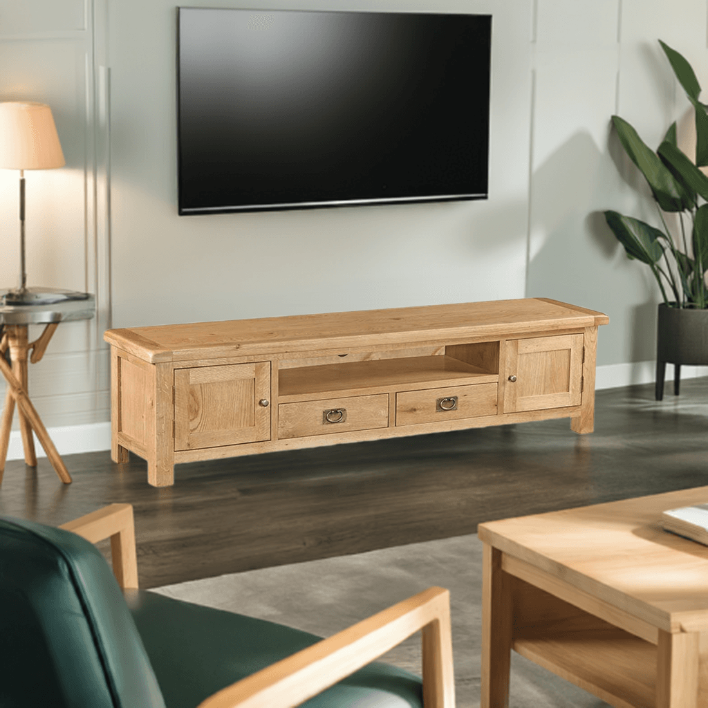 Oxford Oak 200cm Extra Large TV Low Line Media Stand - Solid Oak Furniture