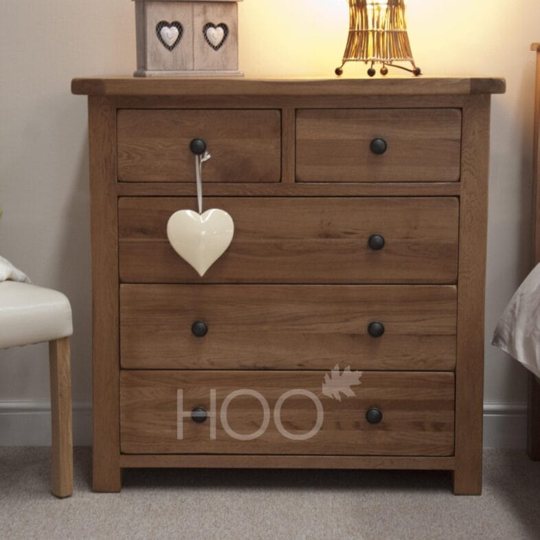 Rustic Solid Oak 2 over 3 Drawer Chest