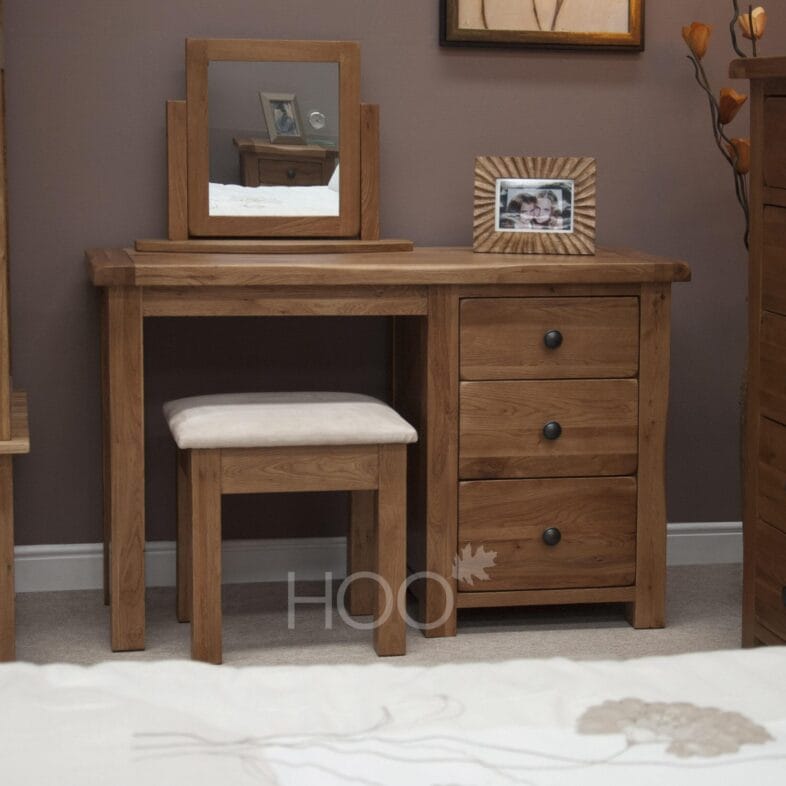 Rustic Solid Oak Dressing Table and Stool
