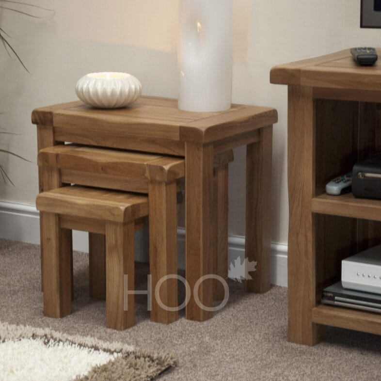 Rustic Solid Oak Nest of Tables