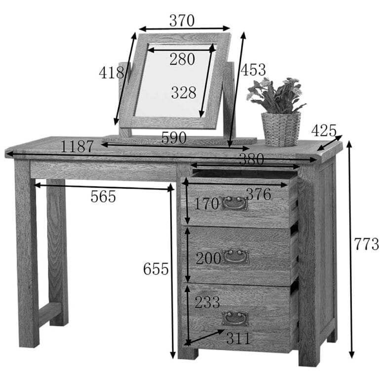 Windsor Oak Single Pedestal Dressing Table Only - Image 7