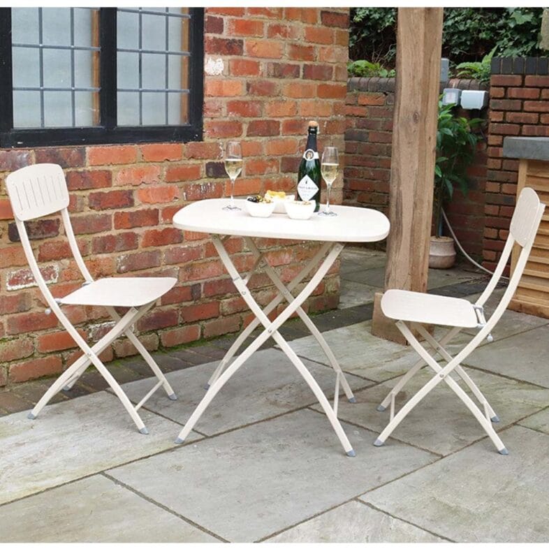 Sun Garden Metal Bistro Set in Champagne