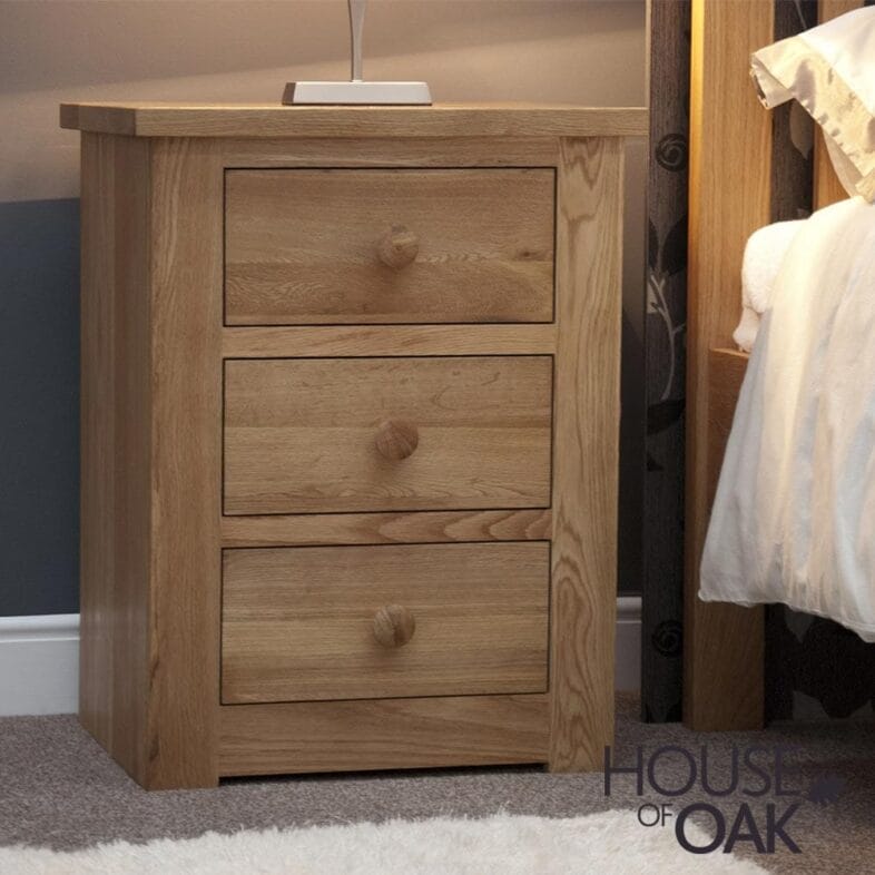 Torino Solid Oak 3 Drawer Bedside Cabinet - Image 2