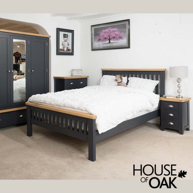 Tuscany Oak 4FT 6” Double Bed in Dark Blue Painted