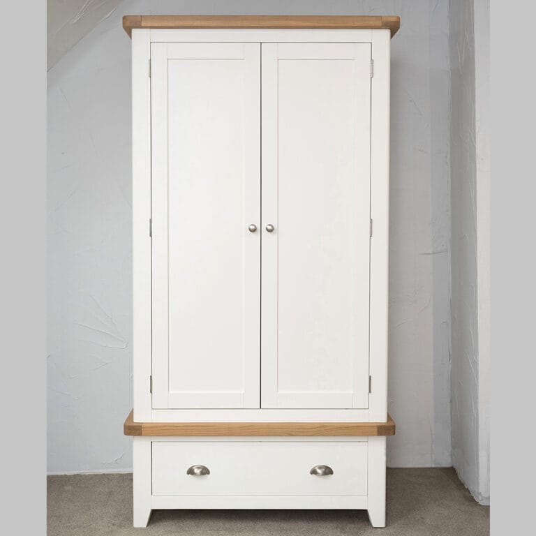 Tuscany Oak Double Wardrobe in White Painted