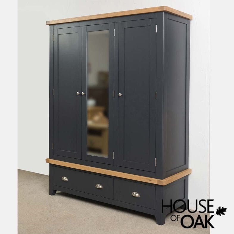 Tuscany Oak Triple Wardrobe with Drawers in Dark Blue Painted - Image 8