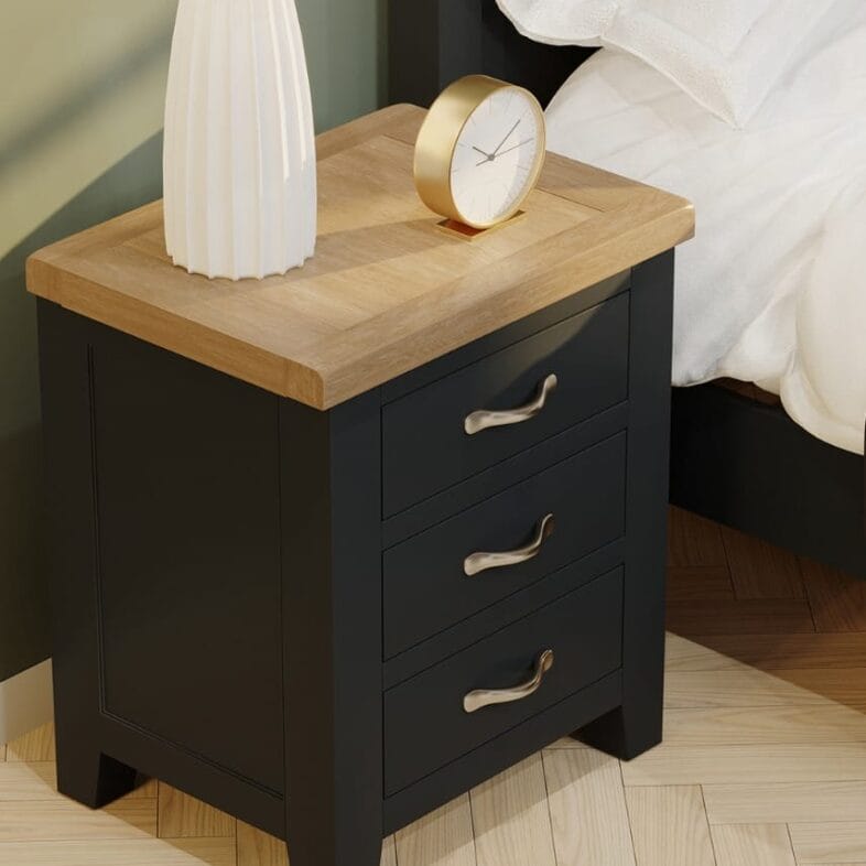 Buttermere Oak 3 Drawer Bedside Painted in Raven