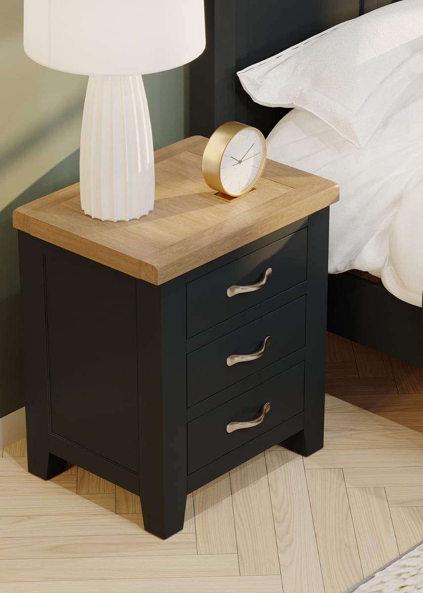 Buttermere Oak 3 Drawer Bedside Painted in Raven