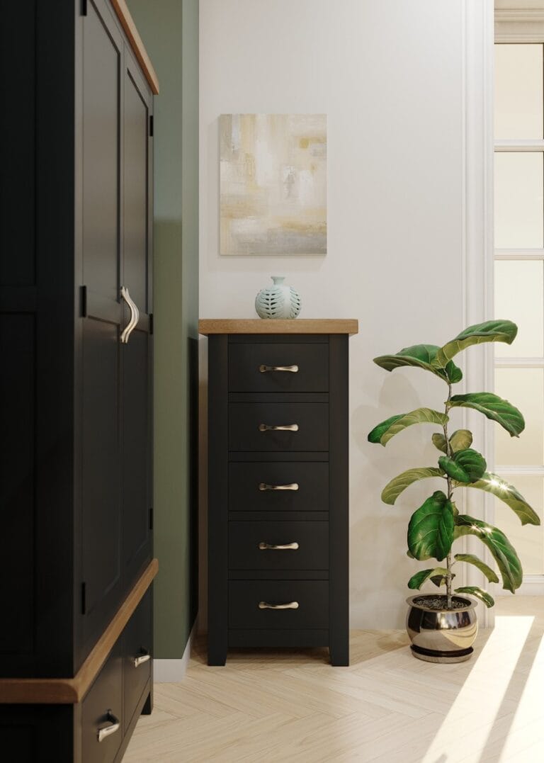 Buttermere Oak 5 Drawer Narrow Chest Painted in Raven