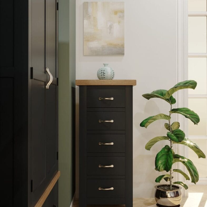 Buttermere Oak 5 Drawer Narrow Chest Painted in Raven