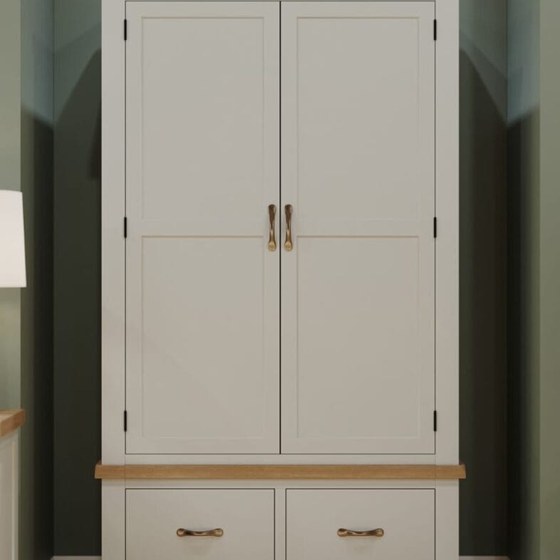 Buttermere Oak Double Wardrobe with 2 Drawers Painted in Moon Grey
