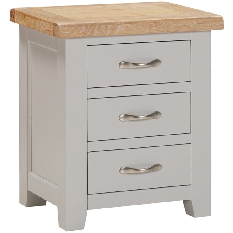 Buttermere Oak 3 Drawer Bedside Painted in Moon Grey - Image 2