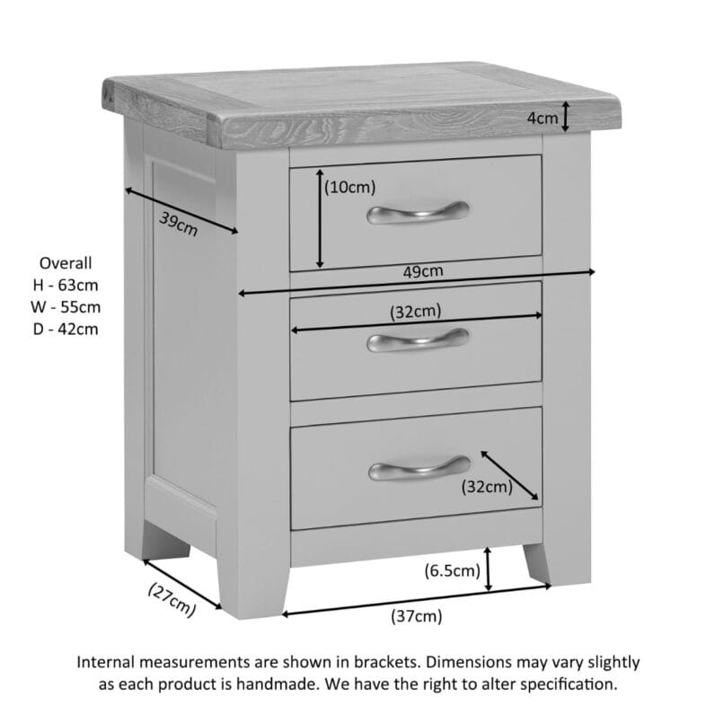 Buttermere Oak 3 Drawer Bedside Painted in Raven - Image 3