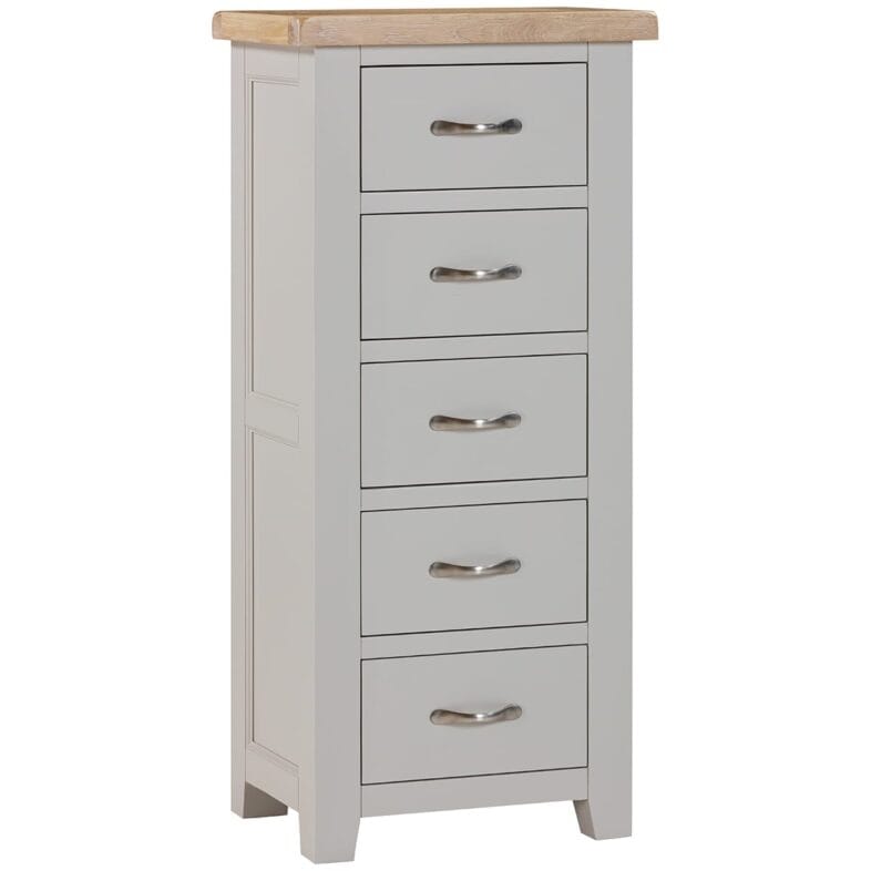 Buttermere Oak 5 Drawer Narrow Chest Painted in Moon Grey - Image 2