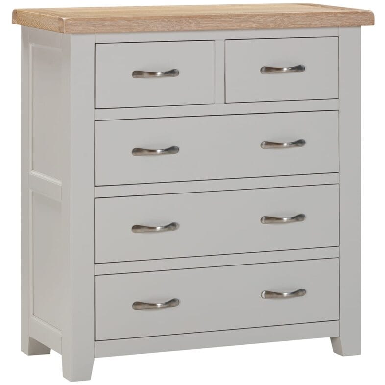 Buttermere Oak 2 Over 3 Chest of Drawers Painted in Moon Grey